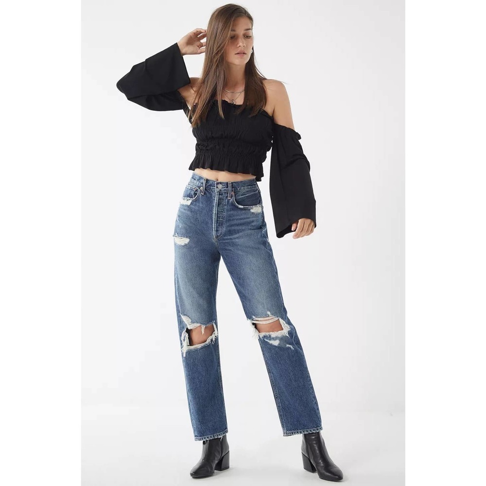 Agolde '90s High-Rise Loose Fit Jean - Psyche Straight Cotton Distressed Size 29